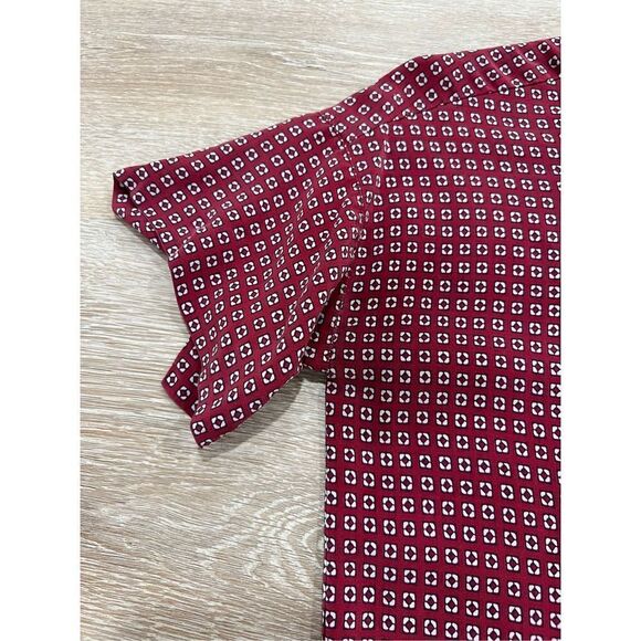Madewell Silk Blouse Top Womens 2XS Red Geometric Short Sleeve Tie Bow Back Casu - Picture 7 of 10